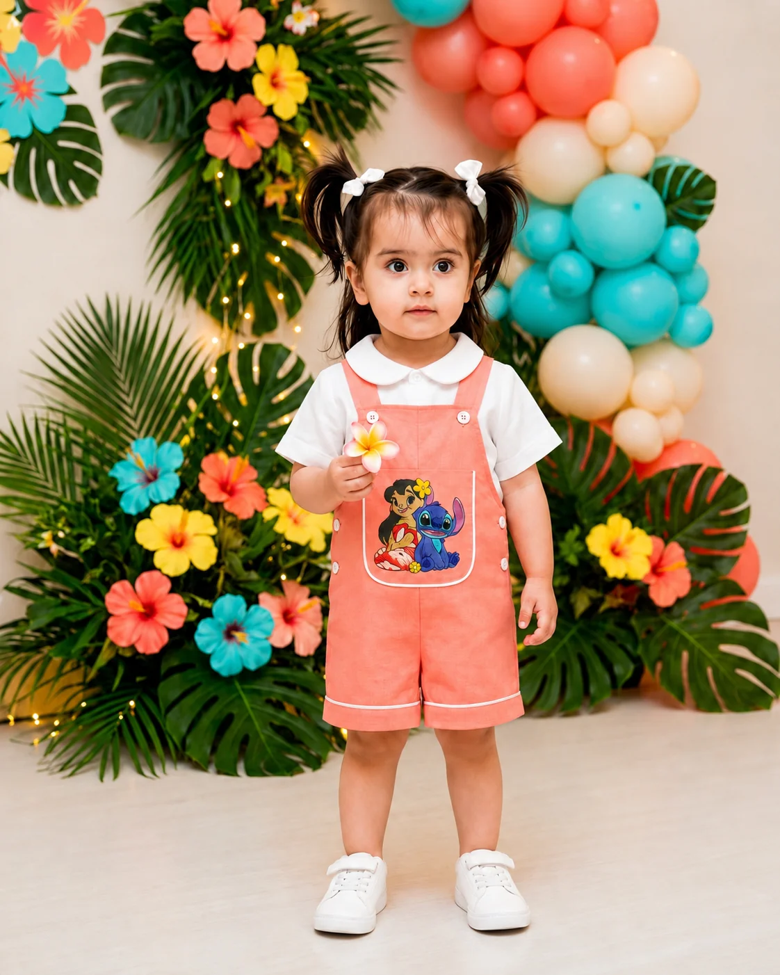 Menina vestindo a Jardineira Versátil